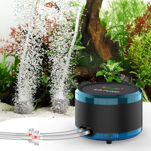 hygger 4W Air Pump Aquarium, Dual Outlet Powerful Fish Tank Oxygen Air Pump, Adjustable Ultra Quiet Air Aerator Pump for Fish Tank with Air Stone up to 450L Aquariums