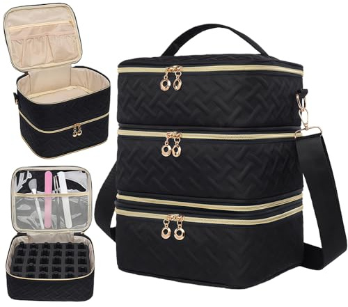 Gachiwar 3 Etagen Nagellack Aufbewahrung, 30 x 24 x 20 cm, Nagellack Organizer Für 84 Nagellackflaschen Und 1 LED-Nagellampe, Tragbar Reise Kosmetiktasche Für Nageldesign Zubehör, Kosmetik
