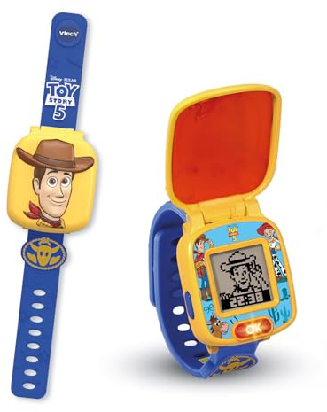 VTech - Toy Story 5, Woody Lernspieluhr – Toy Story Uhr mit Anime-Bildschirm, verstellbares Armband, 10 Zifferblätter, 4 Spiele – Sprechender Sheriff Woody – Geschenk für Kinder ab 3 Jahren – Inhalt