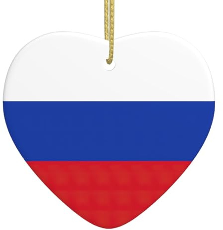 Weihnachtsschmuck mit russischer Flagge, Ornament für Weihnachtsbaum, Keramikherz, Andenken, Weihnachtsdekoration