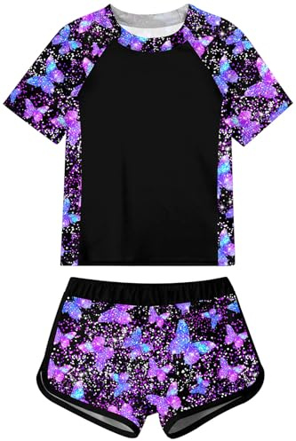 Fanient Girls Swimming Costume Kids UV Sun Protection Rash Guards Swimsuit Printed Swimwear Sets for Teens 8-14 Years