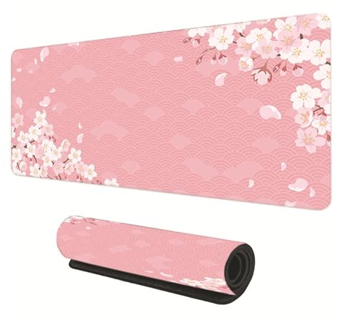 Gaming Mauspad XXL 900 x 300 mm, Rutschfeste Schreibtischunterlage für Büro, Schreibtischunterlage Mädchen, Sakura Maus Pad für PC, MacBook, Laptop (Rosa 90 x 30 cm)