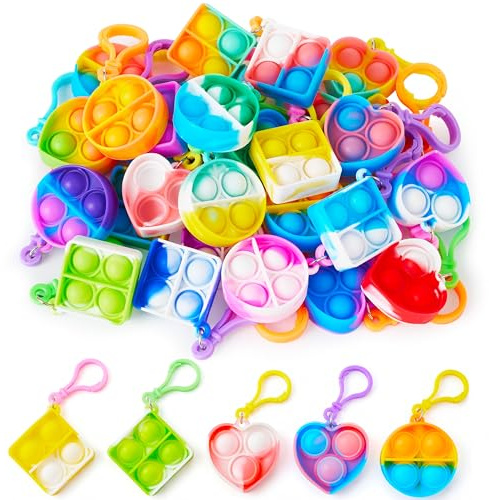 JOYIN 30 PCS Party Bag Fillers for Kids,Mix Pop Kerings Mini Toys for Kids, Poppet Toy Stress Relief Squeeze Keychain Toys, Party Favors Gifts for Boys and Girls