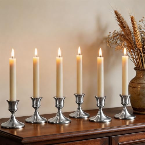 Filltown Kerzenständer Silber Metall Taper Kerzenhalter, 6 Stück Kleine Kerzenständer Vintage Moderne Dekoration für Tischdekoration, Kamin, Esszimmer, Feste, Weihnachtsdekoration oder Wohnaccessoires