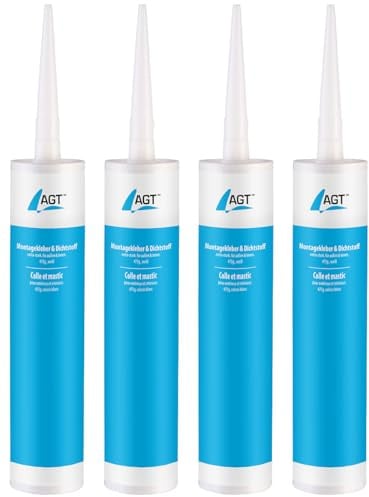AGT Kleber für Stein: 4er-Set Montagekleber/Dichtstoffe, extra-stark, außen/innen, 475g,weiß (Montagekleber geruchlos, Montagekleber Bodenplatte, Spiegel)