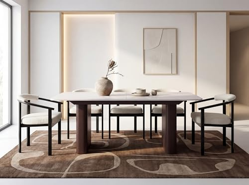 WFL GROUP Ausziehbarer Rechteckiger Esstisch – XXL Modernes Design mit Braunem Metallgestell – für 8-12 Personen, 180 x 90/280 cm – Weiß