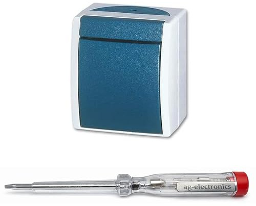 Spannungsprüfer 120-250V® + BUSCH-JAEGER Wechselschalter 2601/6 W-53 ocean 10A 1polig gr/blgr