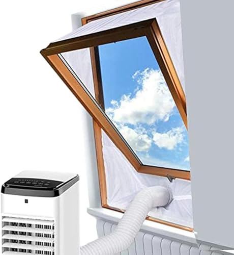 Yqooup Kit Sellado Ventana Aire Acondicionado Portátil, Sello Universal para Ventana Abatible Corredera Y Lateral, Tela Aislante con Cremallera para Tubo De Salida, Bloquea Aire Caliente