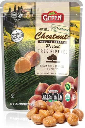 Gefen Organic Whole Peeled and Roasted Chestnuts 3oz Bag | Peeled and Ready to Eat | Great For Cooking & Baking | Kosher