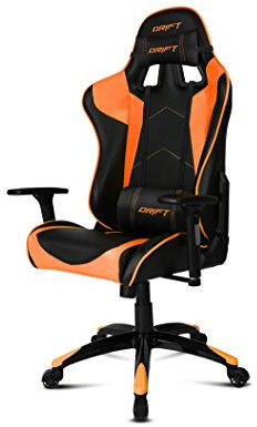 DRIFT GAMING DR300BO-Sedia da gioco professionale, similpelle, braccioli 3D, pistone di classe 4, sedile reclinabile, altezza regolabile, reclinabile, cuscini lombari e cervicali, colore arancione
