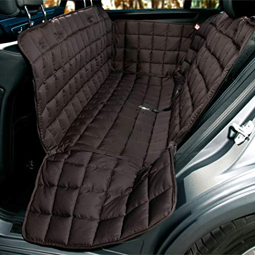 Doctor Bark Hunde 3-Sitz-Autoschondecke für die Rücksitzbank, All-Side Schutz mit Reißverschluss für alle PKWs und SUVs, M in Braun