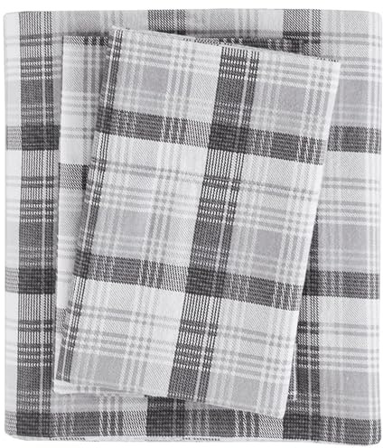 Woolrich Warme weiche Flanell-Bettwäsche mit 35,6 cm tiefen Taschen, Cabin Lifestyle, kalte Jahreszeit, gemütliches Bettwäsche-Set, passender Kissenbezug, Cal King Size, graues Karomuster