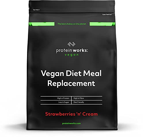 Protein Works - Vegan Diet Meal Replacement , Nutritionally Complete 250 Calorie Meal , Vegan Meal Shake , Plant Based Meal Replacement , 28 Meals , Strawberries 'n' Cream , 2kg