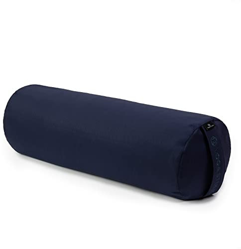 Yoga Studio Yoga Bolster Cushion | EU Organic Buckwheat Hulls Filling | (GOTS Certified) | Removable Washable Organic Cotton Outer Cover | Great for Yoga, Meditation (Navy Blue)