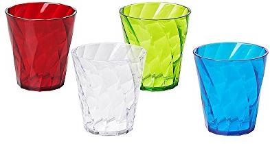 omada Design Wassergläser Set, Packung mit 4 farbigen Kunststoffgläsern aus transparentem Acryl (Bpa Free), 35cl Kapazität, Made in Italy, Verarbeitung mit Diamanteffekt, Diamond Linie, Verschiedene
