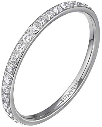 Mabohity Eternity Ringe Damen Silber, 2mm aus hochwertige Titan für Frauen, Mädchen, Größe 54