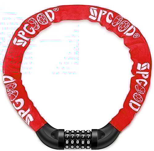 SPGOOD Bike Locks Heavy Duty/Bicycle Chain/Cycling Lock (14 Colors) 5-Digits Codes Resettable 100,000 Codes for Bike Cycle, Moto, Door, Gate Fence 830mm Length(Red)
