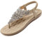 Acfoda Sandales Femme Été Chic Plates Confortable Bohême Chaussure Léger Mules Tongs Orthopédiques Sandalette Cuir nus pieds avec Strass Beige 42