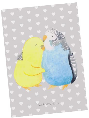 Mr. & Mrs. Panda Postkarte Wellensittich Liebe - Geschenk, Umarmung, Umarmen, Nähe, Ehemann, Ehefrau, Vertrauen, Kuscheln, Vögel, Ansichtskarte,