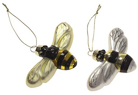 itsisa Baumschmuck Biene Gold/Silber 2er Set - Geschenk für Imker, Baumkugel, Weihnachtsdeko, Christbaumkugel