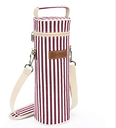 Kato Tirrinia Single Wine Cooler Bags - Insulated & Padded Portable Tote Carrier for Travel, Picnic, Beach - Great Gift for Wine Lover, Red Stripe