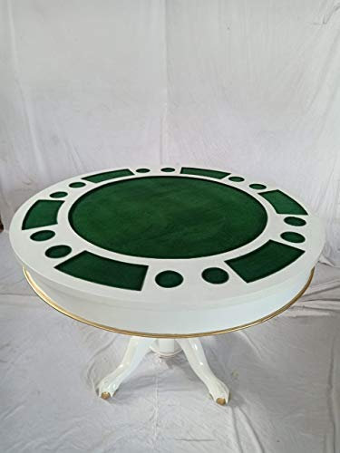Kunibert Pokerspieltisch Poker/Esstisch Alles in einem Tisch, Massivholz rund Breite120cm Farbe: weiß mit Gold