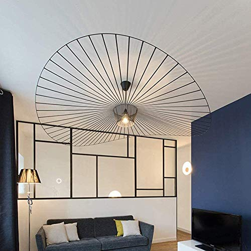 Msyyuu Vintage Kronleuchter Pendelleuchten Wohnzimmer Einfache Kreative Lampe (einstellbare Lichthöhe), Wohnzimmer Fiberglas Stoffstreifen + Schmiedeeisen Hut Design , E27 Max 40W Black 140cm