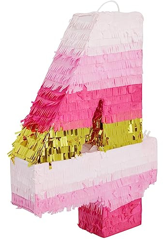 BLUE PANDA Pinata Nummer 4, Rosa und Goldfolie für Mädchen zum 4. Geburtstag, Party-Dekorationen (klein, 41,9 x 27,9 cm)