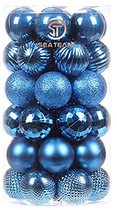 Sea Team 41-Pack Christmas Ball Ornaments with Strings, 40mm/1.57 Small Size Baubles, Shatterproof Plastic Christmas Bulbs, Hanging Decorations for Xmas Tree, Holiday, Wedding, Party, Princess Blue
