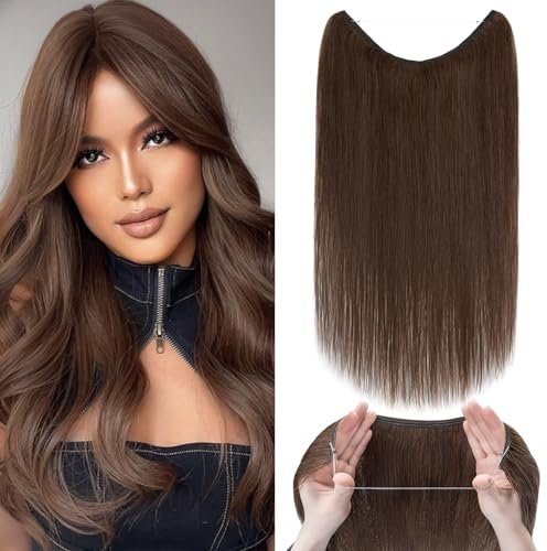 Extensions Echthaar mit transparenter Schnur, Silk-co Wire in ExtensionsMittelbraun 60g, Secrets Hair Extensions, Unsichtbarem Haar Extensions Haarverlängerung für Frauen 40cm #04