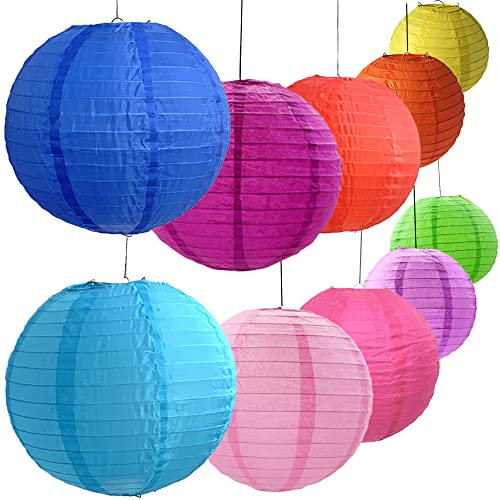 Bunt Papier Laterne, 20 Stück Bunte Papierlaternen, Lampions, Papier Lampions, Laterne Lampenschirm für Wohnkultur, Partys und Hochzeiten (4, 6, 8, 10 Zoll) - 10 Farben