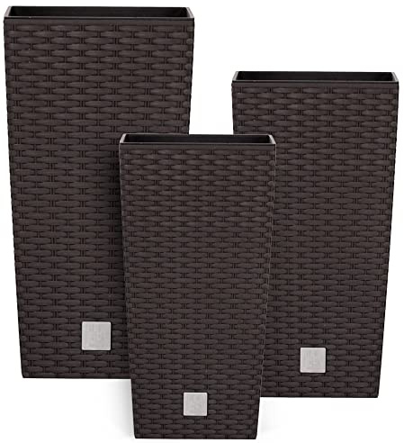 Topf Set 3 x Pflanztöpfe Kübel Rattan Hohes H 55 61 75 cm Umbra Kunststoff mit Pflanzeinsatz Quadrat