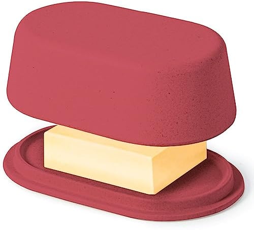 Beurrier rouge extra large avec couvercle pour comptoir – Passe au lave-vaisselle – Récipient à beurre parfait pour les grands beurres de style européen tels que Kerrygold