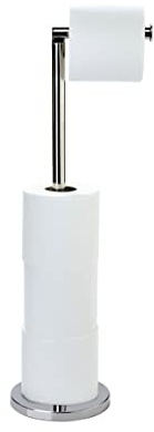 Toilet Paper Holder & Store – Freestanding Installation Free Corrosion & Rust Resistant Stainless Steel Modern Bathroom Loo Roll Stand with Weighted Base – Holds 4 Rolls, H67cm x 15cm Diameter