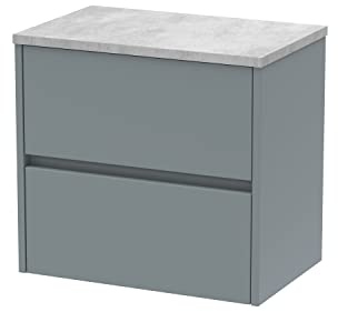 Hudson Reed Wall Hung 2 Drawer Countertop Unit & Laminate Worktop, 600mm, Matt Coastal Bellato Grey