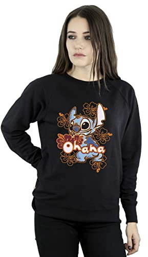 Official Licensed Disney Lilo and Stitch Ohana Hibiscus Women's Sweatshirt - Soft Fleece Crew Neck Sweatshirt, Front Graphic Print, Warm Jumper, Fan Gift, Available in Multiple UK Sizes