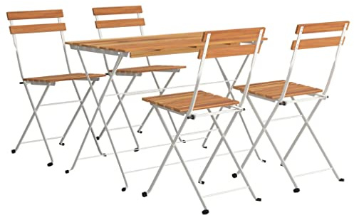 vidaXL Bistro Set 3-TLG., Klappbar Gartenmöbel Set, Essgruppe mit Stahlrahmen, Balkonset Sitzgruppe Garnitur Klapptisch, Massivholz Akazie Stahl