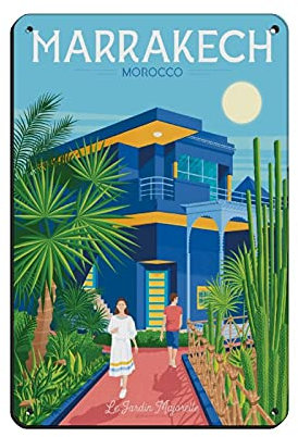 Oudrspo Marrakesch Marokko Vintage Travel Poster Blechschild Vintage Metall Pub Club Cafe Bar Home Wandkunst Dekoration Poster Retro 8x12inch