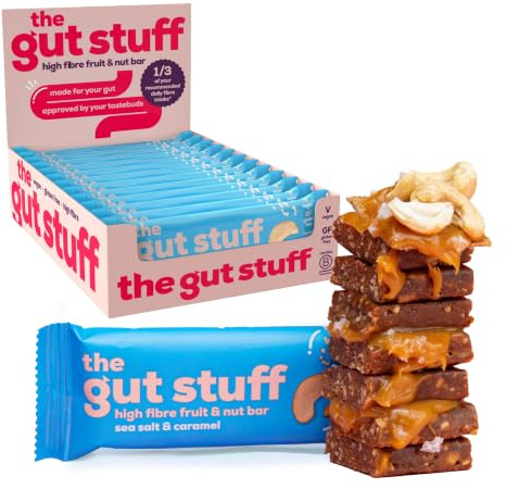 The Gut Stuff Fruit & Nut Bars, Sea Salt & Caramel Flavour - 12 Bars | Gut Friendly Snack | High Fibre | Gluten Free | Vegan | Low Calorie | Everyday Snacking