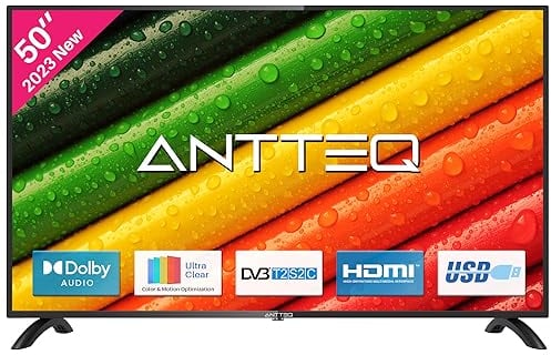 Antteq AB50D1 TV 50 Pouces (Téléviseur 127 cm), Dolby Audio, Triple Tuner DVB-C/T2/S2, CI+, HDMI, USB, Sortie Audio numérique, Mode Hôtel Inclus