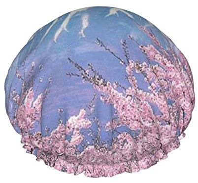 Mount Fuji With Cherry Shower Cap For Women Girls Reusable Waterproof Bath Hair Cap For All Hair