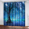 Hundnsney Vorhänge Wohnzimmer Modern Blickdicht 2Er Set 3D Märchenhafter Blauer Wald Muster Schlaufenschal Verdunkelungsvorhang Vorhänge Lärmminderung Gardinen Fensterdekoration 260X280cm(HxB)