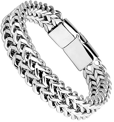 LOCCY 10mm Armband Herren, Edelstahl Franco Armband mit Magnetschnalle Kette Armbänder Link Armbänder für Männer Junge, 21cm Länge, Silber