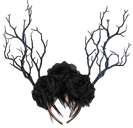 Holibanna 1stk Rosenzweig Stirnband Mädchen Damen Blumen Blätter Rose Haarband Feenkostüm Der Elfengöttin Halloween-haarreifen Hörner Kopfschmuck Blumenkranz Harz Gotisch Fräulein Das Foto