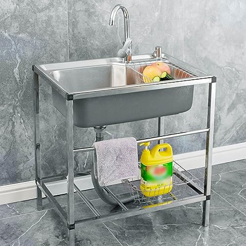 Fregadero comercial de acero inoxidable 304 ，Fregadero de acero inoxidable，fregadero industrial de acero inoxidable 304，Con grifo de agua caliente y fría, encimera de una pieza, apto para cocina ( Siz