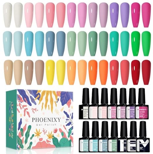 Phoenixy UV Nagellack Set 21 Farben 8ml Gel Nagellack Set für Nagel Design Gel Farblack mit Unterlack, Überlack, Matte Überlack Geschenk Set