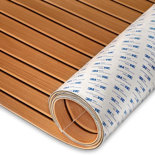 HXBYX EVA Foam Boat Flooring with 3M Self-Adhesive Backing DIY Boats Decking Marine Sheet Faux Teak Material,Non-Slip Cooler Pads for Kayak Yacht SwimPool RV 95x44/31/16/6.7/2.4,47.5x16