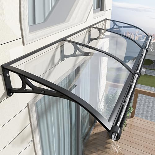 Vordach Überdachung Haustürvordach,Vordach für Haustür,Türdach Pultbogenvordach aus Aluminium und Polycarbonat Transparent,Vordach für Eingangstür,99% UV-Schutz Regenschutz (60x180cm/24x71)