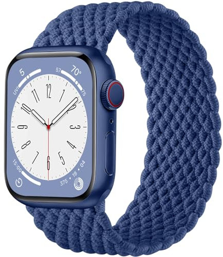 Zedoli Braided Stretchy Solo Loop Compatible for Apple Watch Band 40mm 38mm 41mm 42mm 44mm 45mm Women Men, Nylon Elastic Strap Wristbands for iWatch Series 10 9 8 7 6 5 4 3 2 1 SE Ultra/Ultra 2, Blue