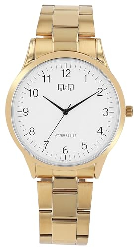 Q&Q Herren-Uhr Edelstahl Gliederarmband 3 Bar Analog Quarz (goldfarbig weiß)